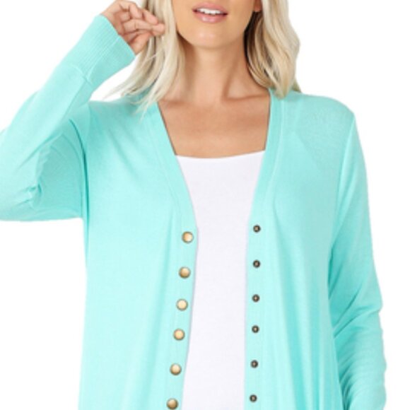 ZENANA Mint Blue Thigh Length Cardigan Sweater XL NWT - Picture 2 of 10